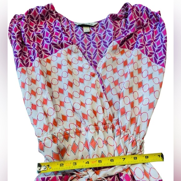 Presley Skye May Print Lined Silk V-Neck Dress, Size M - Picture 2 of 13